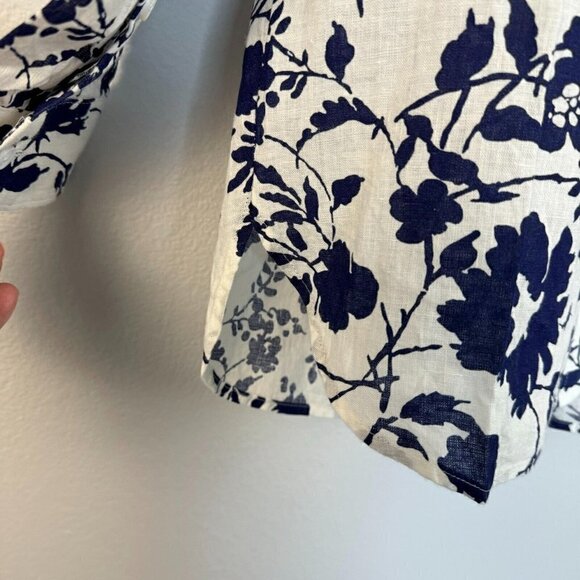 Outerknown Women's Button Up Linen‎ Shirt Floral Long Sleeve White Size Large - Picture 7 of 13
